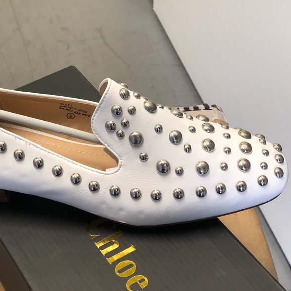 Chase + Chloe Shoes - White studded loafers